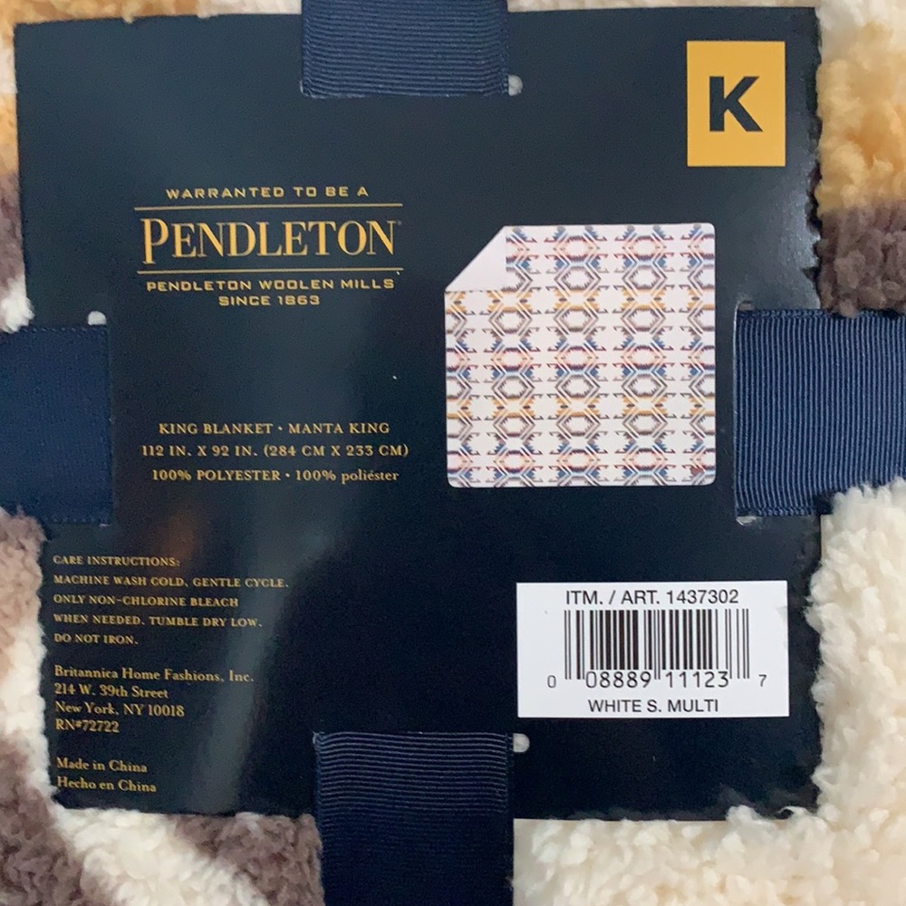 NWT southwest Pendleton Sherpa Fleece reversible blanket king size ivory - Picture 6 of 7